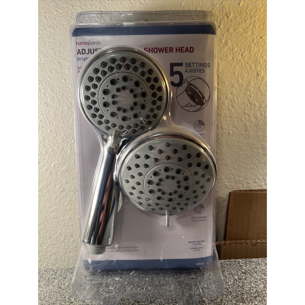 Showerhead, Fixed/Handheld, 5-Settings, Chrome Plated -228629 Homepointe
